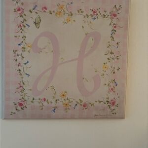 Floral Pink Wall Art Decor with initials H